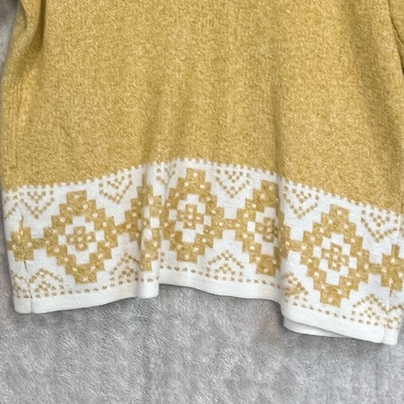 Women's Long Gold Soft Knit Open Cardigan Faire Isle Shawl Collar Sz M Oversized - Picture 14 of 15